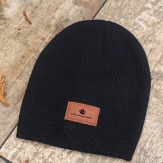 In Stock  Knit Toque with a leather patch